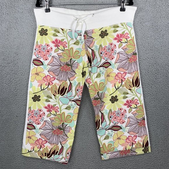 Nilla Shields Women's Small Print Cropped Capri Casual Pants Yoga Waffle Knit - Picture 1 of 13